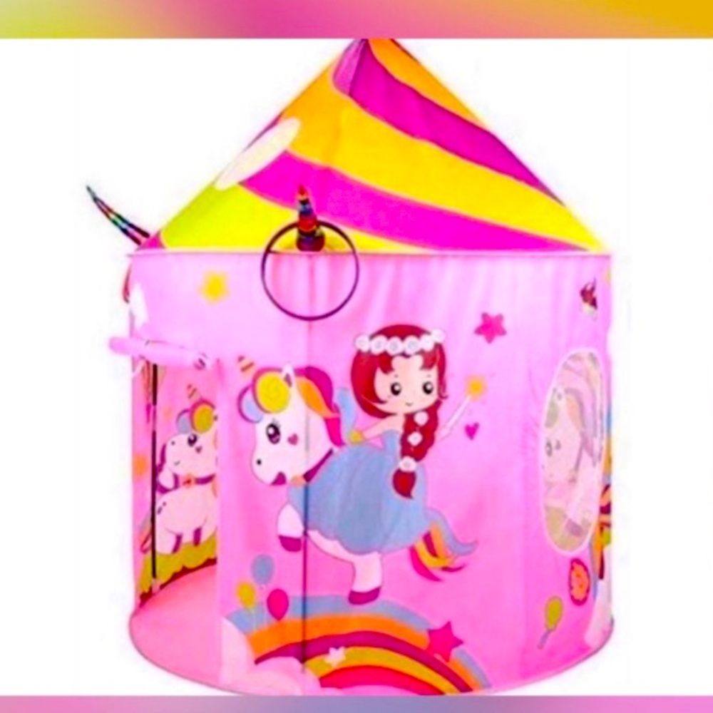 Princess Castle Tent Easy Unicorn Setup Colorful Magical with Rings Toss Games